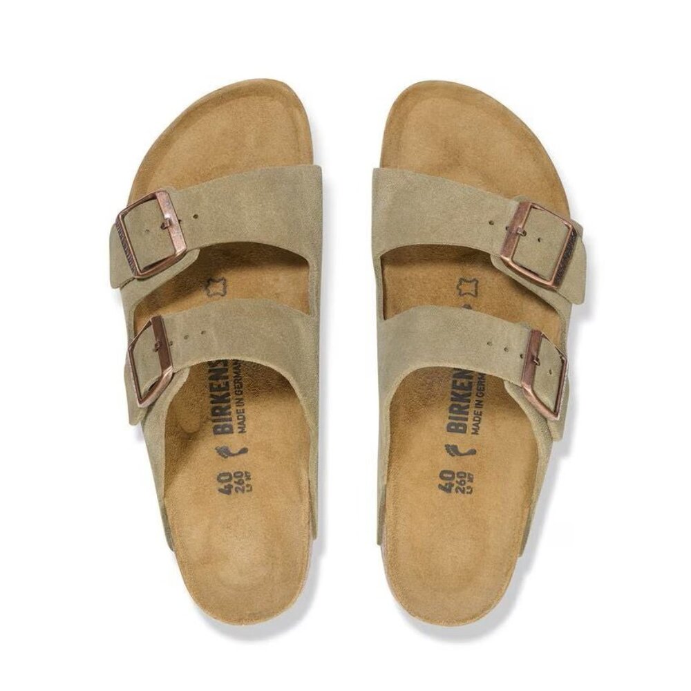 Birkenstock Arizona VL Suede Leather - Taupe Wide Unisex Sandal Hard Footbed - Picture 5 of 6